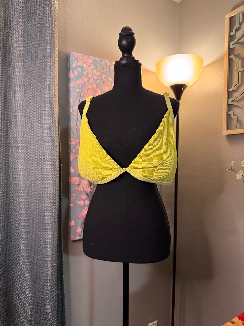 Good American Neon Yellow Ribbed Bikini Top